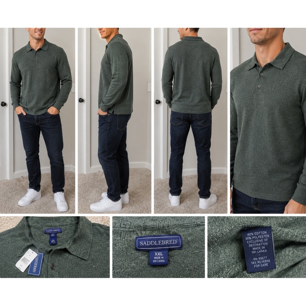 Saddlebred Mens XXL Polo Shirt Long Sleeve Green Knitwear Casual Top‎